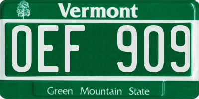 VT license plate OEF909