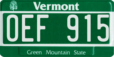 VT license plate OEF915
