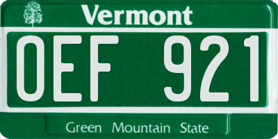 VT license plate OEF921