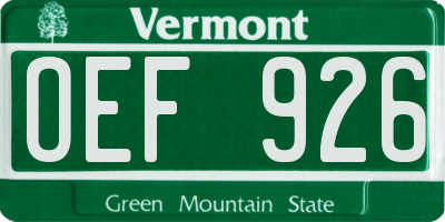 VT license plate OEF926