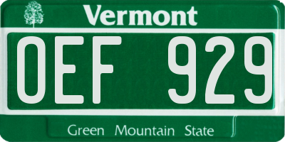 VT license plate OEF929