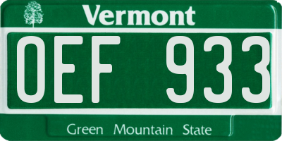 VT license plate OEF933