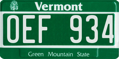 VT license plate OEF934