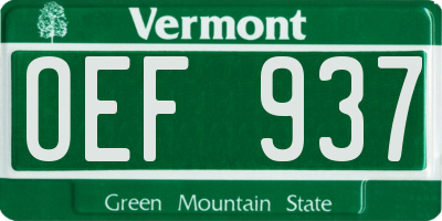 VT license plate OEF937