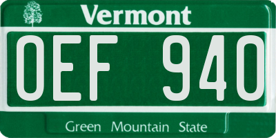VT license plate OEF940