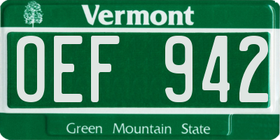 VT license plate OEF942