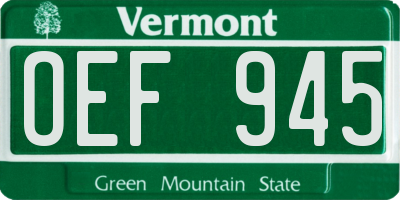 VT license plate OEF945