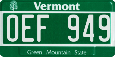 VT license plate OEF949