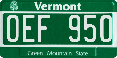 VT license plate OEF950