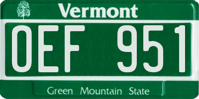 VT license plate OEF951