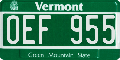 VT license plate OEF955