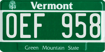 VT license plate OEF958