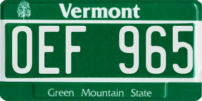 VT license plate OEF965