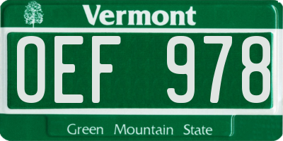 VT license plate OEF978