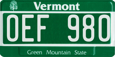 VT license plate OEF980