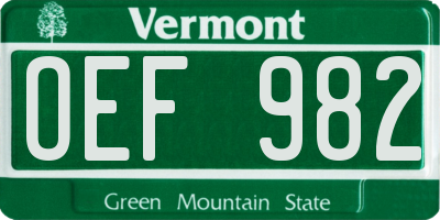 VT license plate OEF982