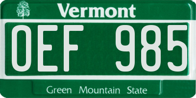 VT license plate OEF985