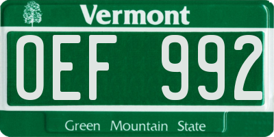 VT license plate OEF992