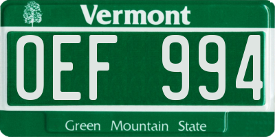 VT license plate OEF994