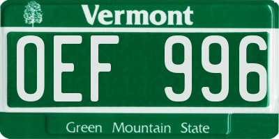 VT license plate OEF996