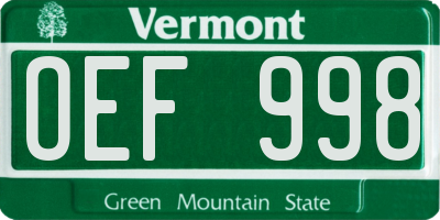VT license plate OEF998