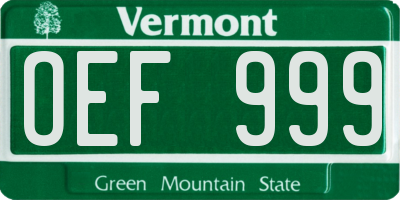VT license plate OEF999