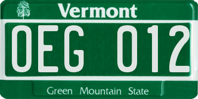 VT license plate OEG012