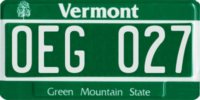 VT license plate OEG027