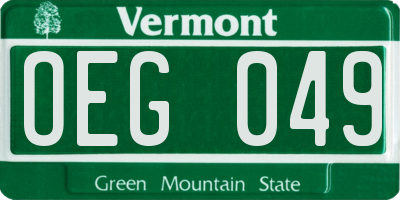 VT license plate OEG049