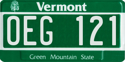 VT license plate OEG121