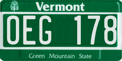 VT license plate OEG178