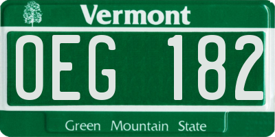 VT license plate OEG182