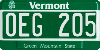 VT license plate OEG205