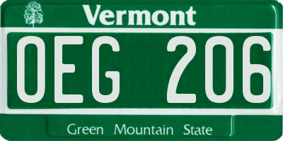 VT license plate OEG206
