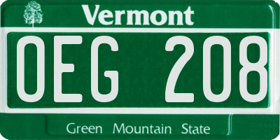 VT license plate OEG208