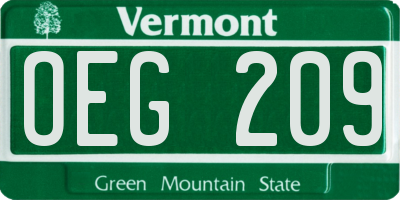 VT license plate OEG209