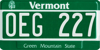 VT license plate OEG227