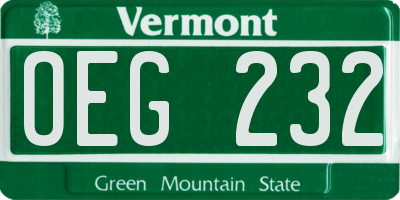 VT license plate OEG232