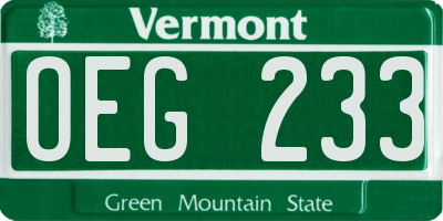 VT license plate OEG233