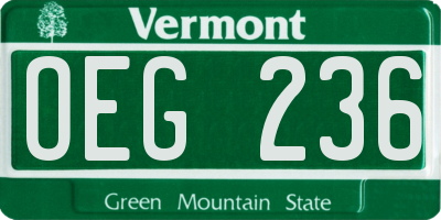 VT license plate OEG236