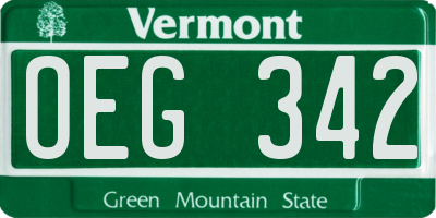 VT license plate OEG342