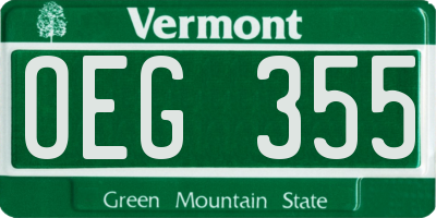 VT license plate OEG355