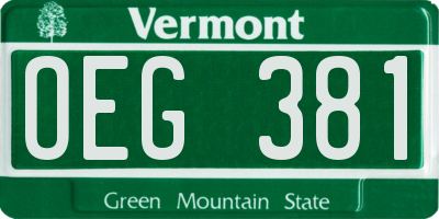 VT license plate OEG381