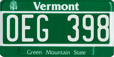 VT license plate OEG398