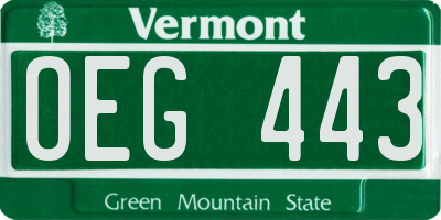 VT license plate OEG443