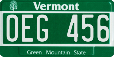 VT license plate OEG456