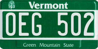 VT license plate OEG502