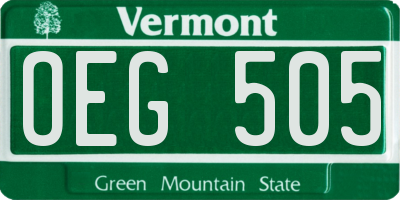 VT license plate OEG505