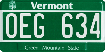 VT license plate OEG634