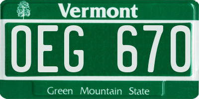 VT license plate OEG670